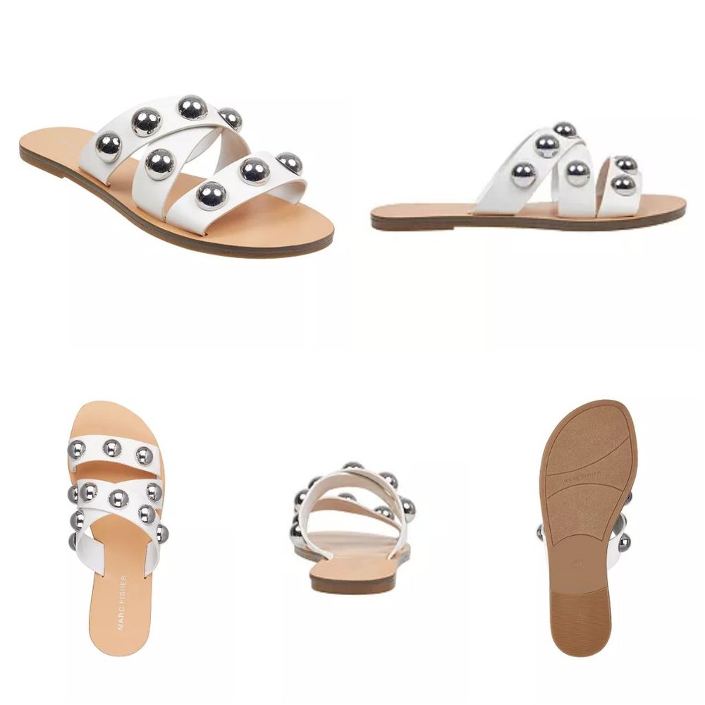 MARC FISHER 'BRYTE' DOMÈ STUDD CRISS~CROSS FLAT SLIP ON SLIDE SANDALS WHITE 7 - Picture 12 of 16